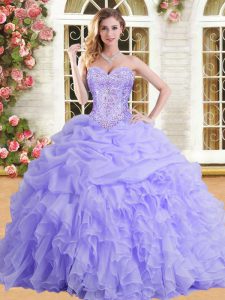 Free and Easy Beading and Appliques and Ruffles Vestidos de Quinceanera Lavender Lace Up Sleeveless Floor Length