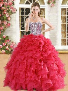 Trendy Sleeveless Beading and Ruffles Lace Up Quinceanera Dress