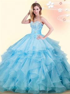 Beauteous Floor Length Ball Gowns Sleeveless Baby Blue Quince Ball Gowns Lace Up