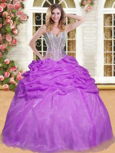 Pick Ups Eggplant Purple Sleeveless Organza Lace Up Sweet 16 Dresses for Military Ball and Sweet 16 and Quinceanera