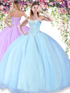 Comfortable Tulle Sleeveless Floor Length Sweet 16 Quinceanera Dress and Beading