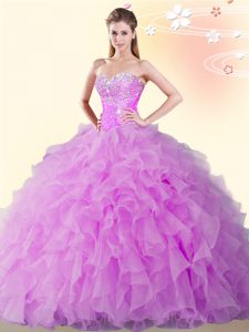 Attractive Sweetheart Sleeveless Organza Sweet 16 Dresses Beading and Ruffles Lace Up