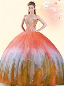 Fancy Multi-color Tulle Lace Up Sweetheart Sleeveless Floor Length Quinceanera Dresses Beading