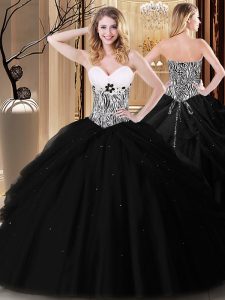 On Sale Black Quinceanera Gowns Military Ball and Sweet 16 and Quinceanera and For with Pick Ups and Pattern Sweetheart Sleeveless Lace Up