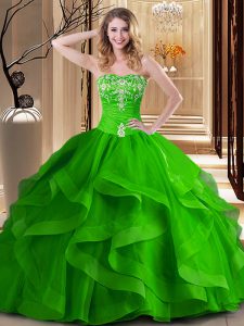 Discount Sleeveless Lace Up Floor Length Embroidery and Ruffles Quinceanera Dress