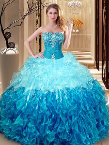 Multi-color Sweetheart Neckline Embroidery and Ruffles Vestidos de Quinceanera Sleeveless Lace Up