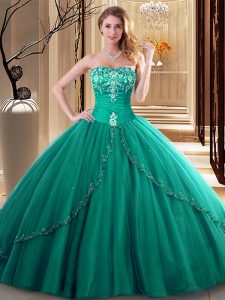 Sweetheart Sleeveless Tulle Ball Gown Prom Dress Embroidery Lace Up