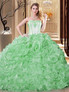 Classical Sleeveless Organza Floor Length Lace Up Ball Gown Prom Dress in Green with Embroidery and Ruffles
