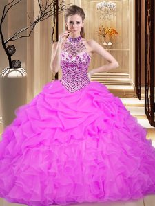 Pick Ups Halter Top Sleeveless Lace Up Quinceanera Dress Lilac Organza