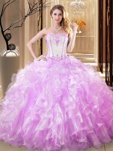 Ball Gowns Sweet 16 Dress Lilac Strapless Organza Sleeveless Floor Length Lace Up