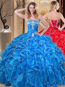 Sweetheart Sleeveless Organza Ball Gown Prom Dress Embroidery and Ruffles Lace Up