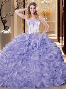 Cheap Lavender Ball Gowns Embroidery and Ruffles Sweet 16 Quinceanera Dress Lace Up Organza Sleeveless Floor Length