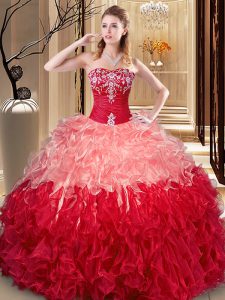 Multi-color Quinceanera Dress Military Ball and Sweet 16 and Quinceanera and For with Embroidery and Ruffles Sweetheart Sleeveless Lace Up