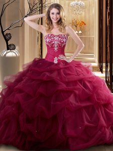 Attractive Sweetheart Sleeveless Tulle Quince Ball Gowns Embroidery and Ruffles Lace Up