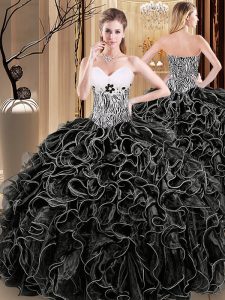 Smart Floor Length Black Quinceanera Gown Sweetheart Sleeveless Lace Up