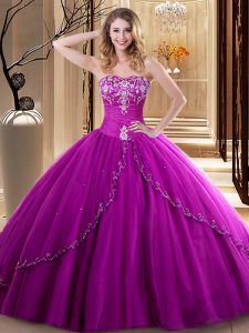 Traditional Floor Length Ball Gowns Sleeveless Fuchsia Quinceanera Gown Lace Up
