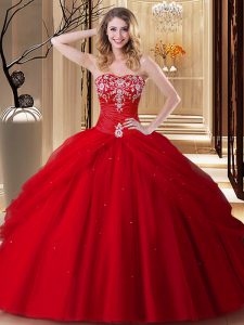 Pretty Red Lace Up Quinceanera Gowns Embroidery Sleeveless Floor Length