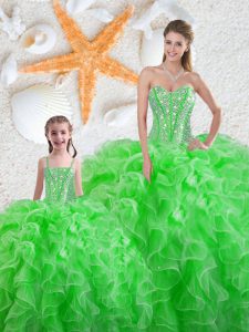 Organza Lace Up Sweet 16 Quinceanera Dress Sleeveless Floor Length Beading and Ruffles