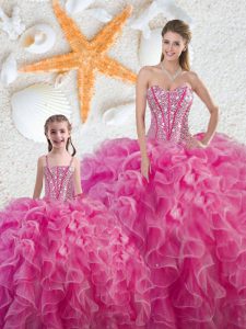 Enchanting Floor Length Ball Gowns Sleeveless Hot Pink 15 Quinceanera Dress Lace Up