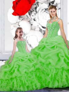 Straps Beading and Ruffles and Pick Ups Vestidos de Quinceanera Lace Up Sleeveless Floor Length