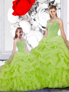 Captivating Sleeveless Lace Up Floor Length Beading and Ruffles and Pick Ups Ball Gown Prom Dress