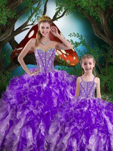 Spectacular Eggplant Purple Quinceanera Dresses Military Ball and Sweet 16 and Quinceanera and For with Beading and Ruffles Sweetheart Sleeveless Lace Up