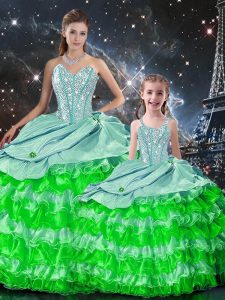 New Style Multi-color Sleeveless Organza Lace Up Quinceanera Gowns for Military Ball and Sweet 16 and Quinceanera