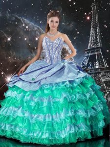 Traditional Sleeveless Beading and Ruffles Lace Up Quinceanera Gowns