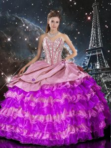 Multi-color Ball Gowns Beading and Ruffles 15th Birthday Dress Lace Up Organza Sleeveless Floor Length
