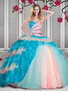 Custom Made Multi-color Sweetheart Lace Up Beading and Ruching Sweet 16 Quinceanera Dress Sleeveless