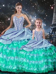 Smart Multi-color Long Sleeves Beading and Ruffles Floor Length Sweet 16 Quinceanera Dress