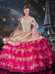 Flare Sweetheart Sleeveless Lace Up Quince Ball Gowns Multi-color Organza
