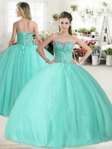 Tulle Sweetheart Sleeveless Lace Up Beading 15 Quinceanera Dress in Apple Green