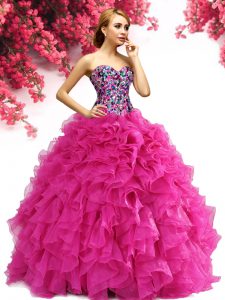 Floor Length Ball Gowns Sleeveless Hot Pink Quinceanera Dress Lace Up