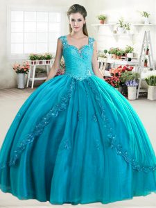 Noble Teal Sweetheart Neckline Beading Quinceanera Gowns Sleeveless Zipper
