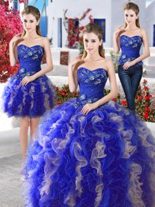 Colorful Three Piece Floor Length Blue 15th Birthday Dress Organza Sleeveless Beading