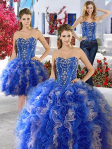 Stylish Three Piece Beading Quinceanera Dress Blue Lace Up Sleeveless Floor Length