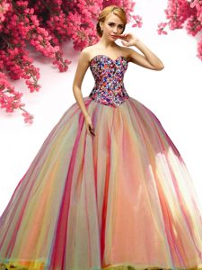 Multi-color Tulle Lace Up Sweetheart Sleeveless Floor Length 15 Quinceanera Dress Beading
