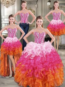 Four Piece Sleeveless Lace Up Floor Length Beading Quinceanera Dress