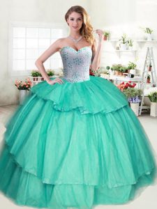 Ruffled Floor Length Ball Gowns Sleeveless Apple Green 15th Birthday Dress Lace Up