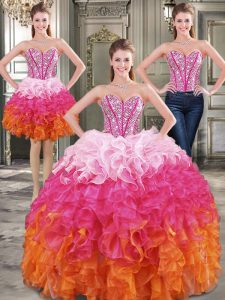 Fantastic Three Piece Multi-color Sweetheart Neckline Beading 15 Quinceanera Dress with Jewelry Sleeveless Lace Up