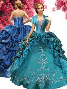 Sweetheart Sleeveless Taffeta Quince Ball Gowns Beading and Embroidery and Pick Ups Lace Up