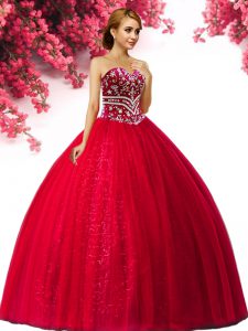 Exceptional Floor Length Red 15th Birthday Dress Sweetheart Sleeveless Lace Up