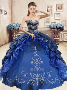Dramatic Navy Blue Ball Gowns Sweetheart Sleeveless Organza and Taffeta Floor Length Lace Up Beading and Embroidery and Pick Ups 15 Quinceanera Dress