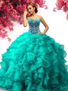 Classical Sweetheart Sleeveless Organza Sweet 16 Quinceanera Dress Beading and Ruffles Lace Up