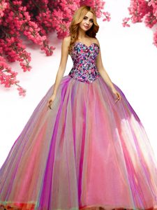 Multi-color Ball Gowns Tulle Sweetheart Sleeveless Beading Floor Length Lace Up Sweet 16 Quinceanera Dress