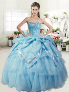 Simple Organza and Taffeta Sweetheart Sleeveless Lace Up Beading and Pick Ups 15 Quinceanera Dress in Baby Blue
