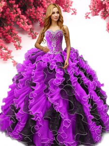 Sophisticated Floor Length Lace Up 15th Birthday Dress Multi-color for Military Ball and Sweet 16 and Quinceanera with Beading and Ruffles