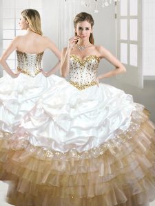 Pretty Organza and Taffeta Sleeveless Floor Length Quinceanera Gowns and Beading and Pick Ups