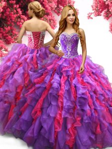 Colorful Organza Sleeveless Floor Length Quinceanera Dress and Beading and Ruffles